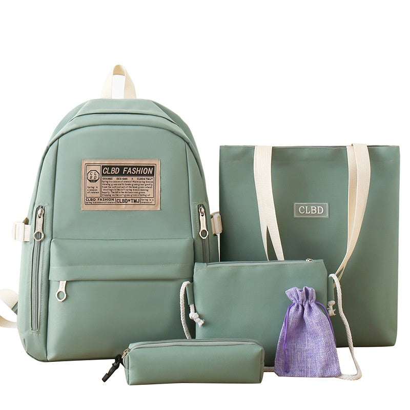 Canvas Schoolbag With Korean-style Trendy Letter Set For Double-shoulder Carrying