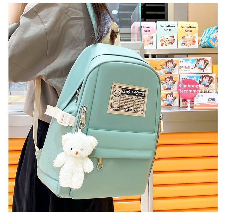 Canvas Schoolbag With Korean-style Trendy Letter Set For Double-shoulder Carrying