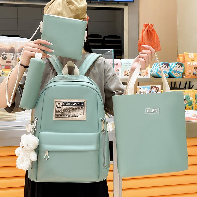 Canvas Schoolbag With Korean-style Trendy Letter Set For Double-shoulder Carrying