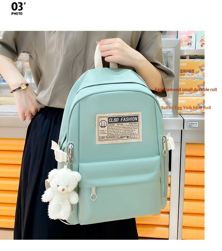 Canvas Schoolbag With Korean-style Trendy Letter Set For Double-shoulder Carrying