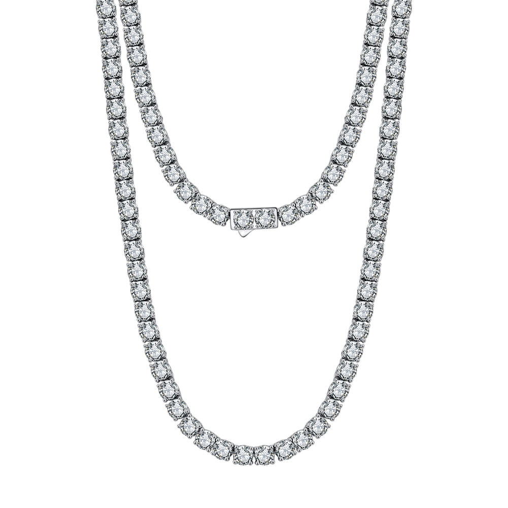 925 Sterling Silver Elegant Double-Strand CZ Necklace with Central Pendant
