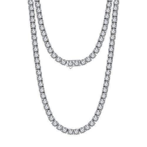 925 Sterling Silver Elegant Double-Strand CZ Necklace with Central Pendant