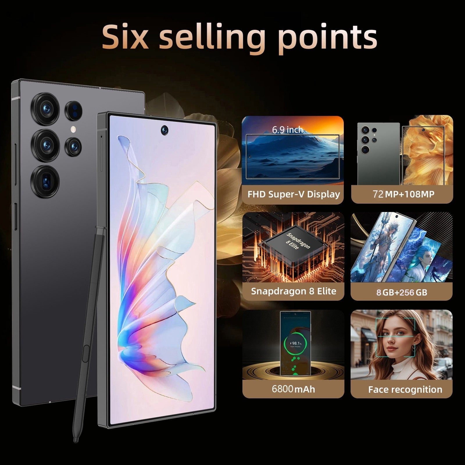 C25 Unlocked Phone Smartphone 8GB 256GB Android14.0 6800mAh 6.8inch 5G