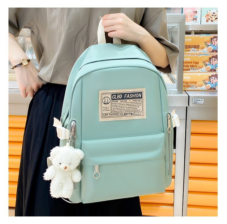 Canvas Schoolbag With Korean-style Trendy Letter Set For Double-shoulder Carrying