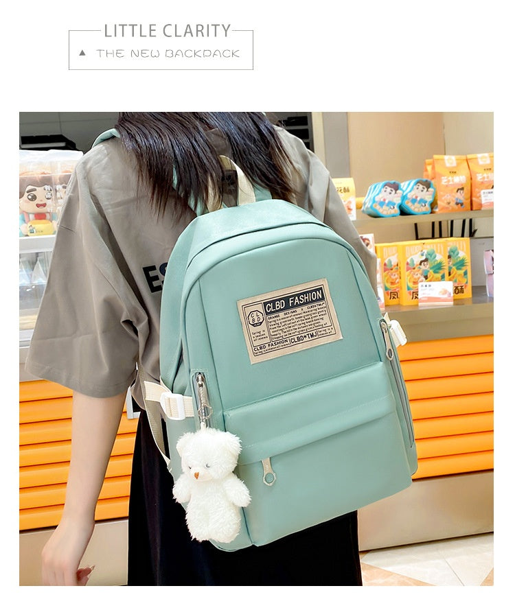 Canvas Schoolbag With Korean-style Trendy Letter Set For Double-shoulder Carrying