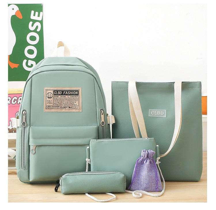 Canvas Schoolbag With Korean-style Trendy Letter Set For Double-shoulder Carrying