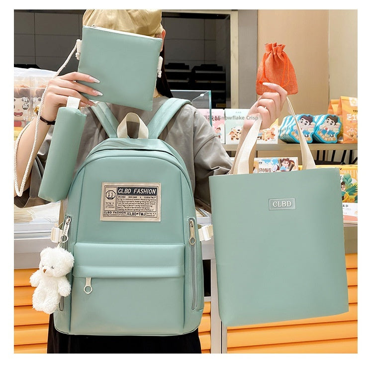 Canvas Schoolbag With Korean-style Trendy Letter Set For Double-shoulder Carrying