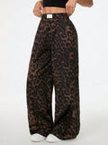 Loose-fitting Casual Pants With A Printed Leopard Pattern And An Elastic Waistband