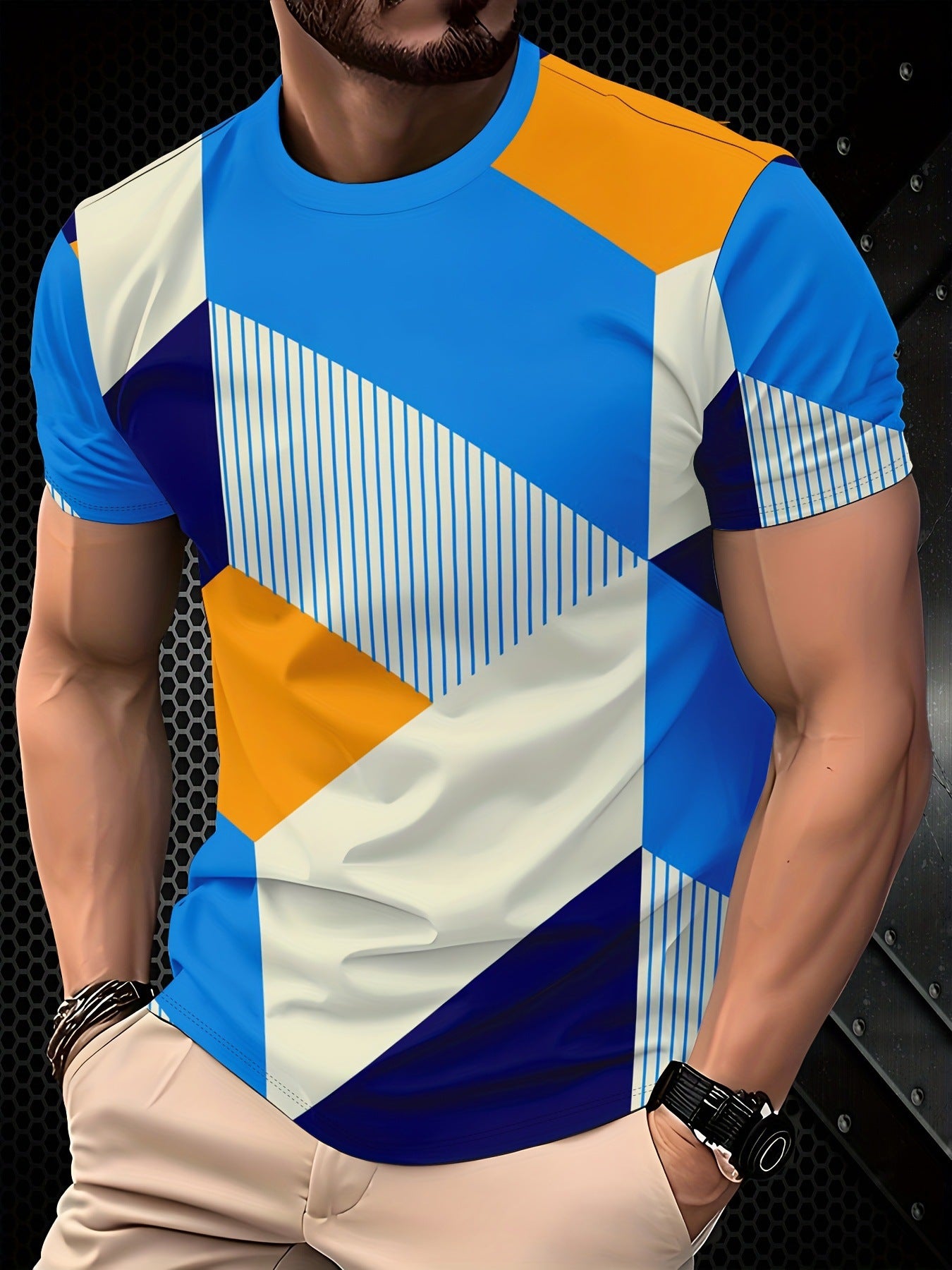 Men's 3D Digital Print Crewneck Short-Sleeve T-Shirt
