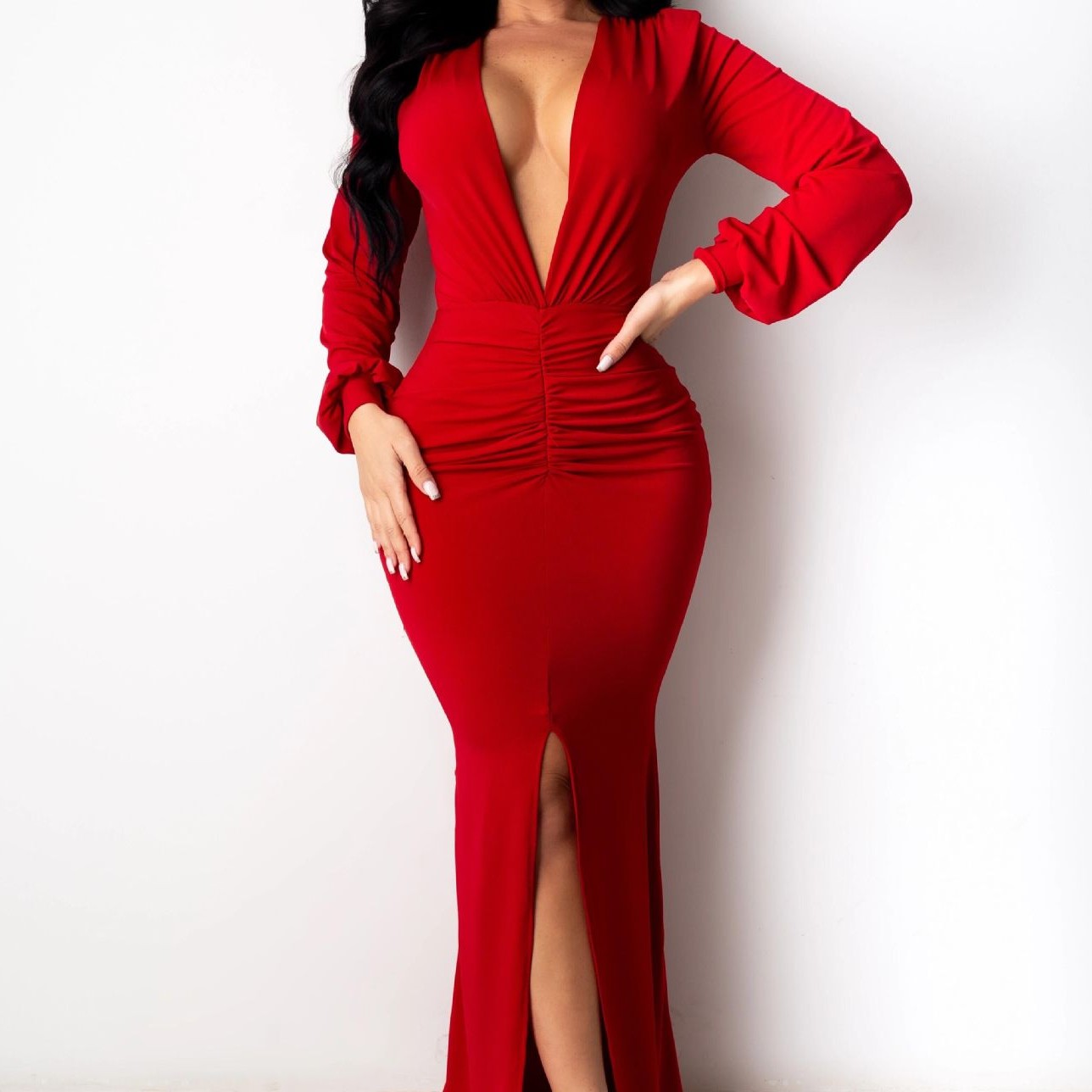 Women's Large V-neck Slim-fit Nightclub Evening Dress
